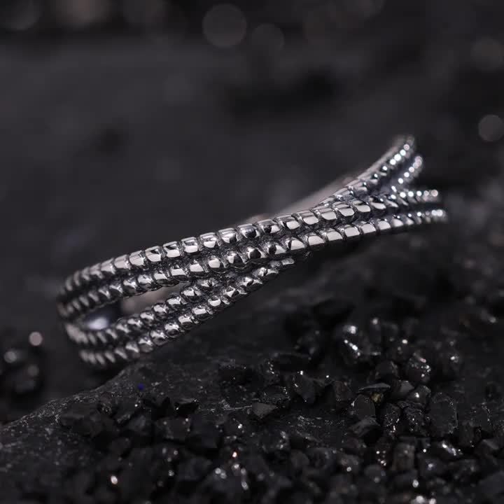 Women's S925 Silver Open Ring, Retro Cross Design, Lightweight